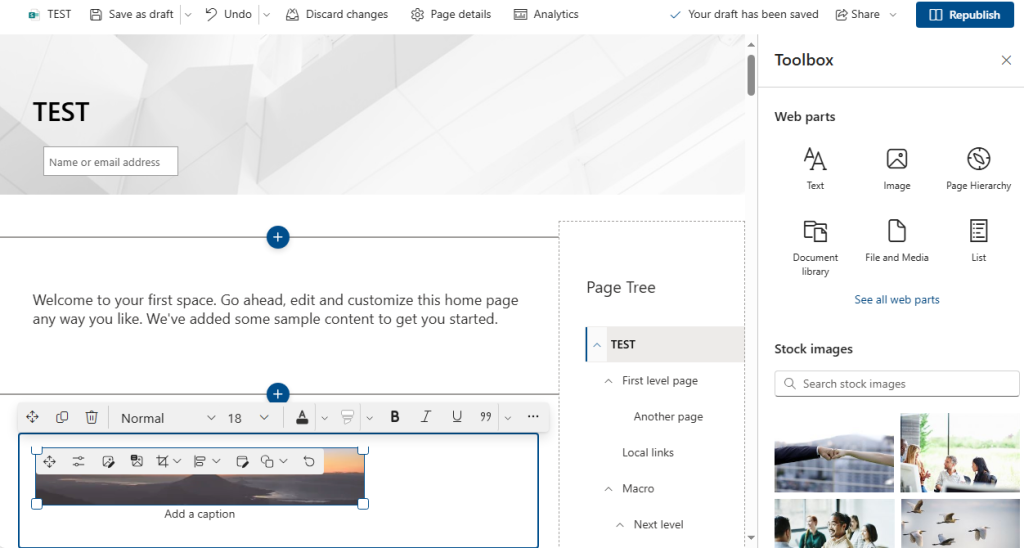 Native content writing into modern web parts